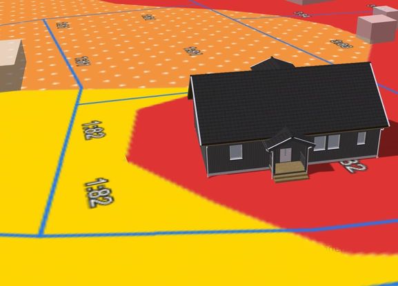 Grafik som visar en tomt och dess närliggande markförhållanden