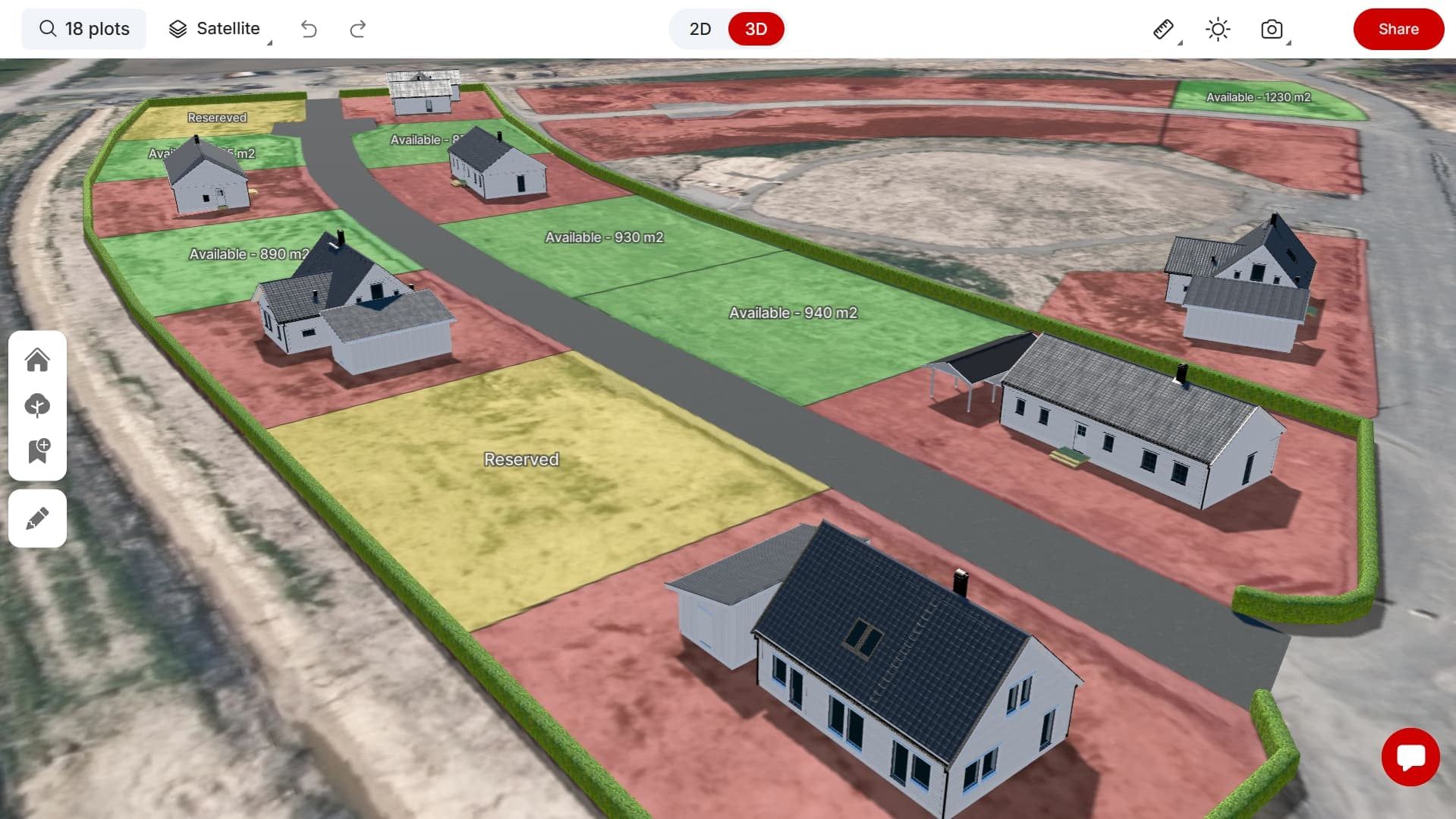 Skildring av lediga tomter för ett projekt byggt i Devolv