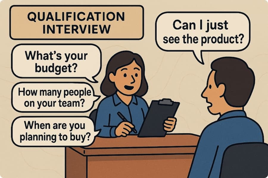 Sales rep talking to customer