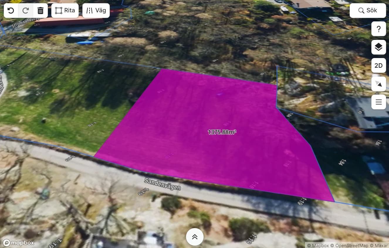 Kartverktyg som visar möjligheten att stycka av en fastighet