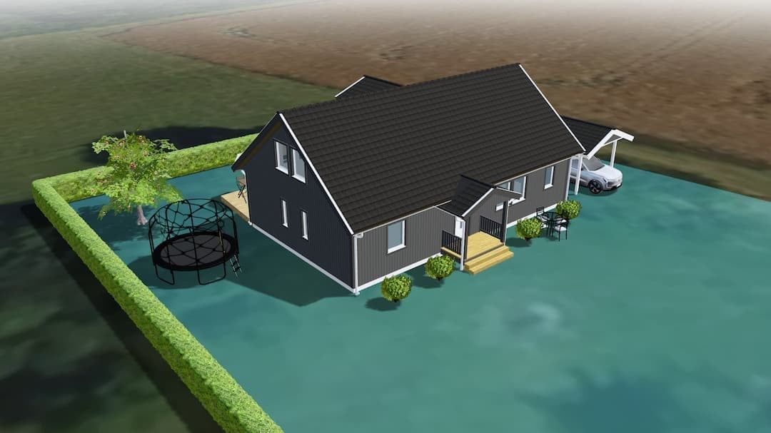 Förslag på placering av nyckelfärdigt hus på tomt